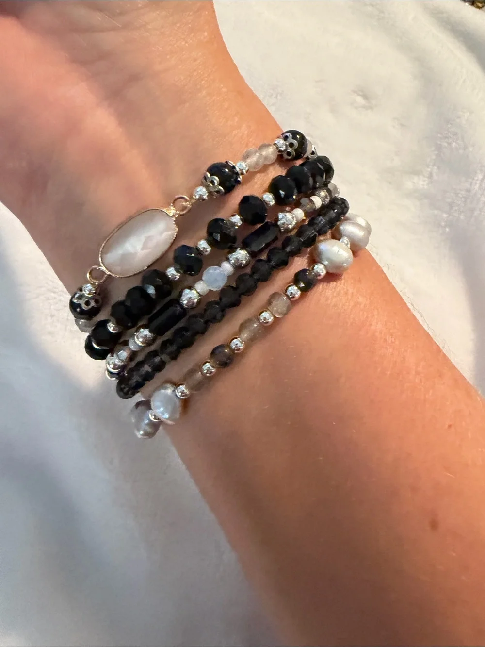 Cape Diablo Beaded Multi-Strand Watch Band - Black & Pearl